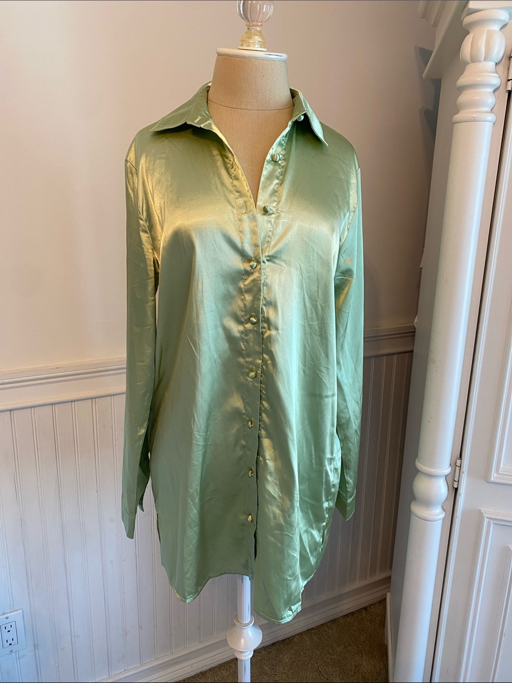 Princess Polly Light Green Long Sleeve Shirt Dress